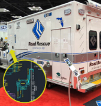 Image of a Road Rescue ambulance with inset of SecureAmp