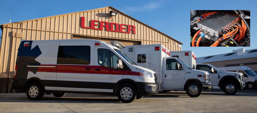 Image of Leader ambulances in front of the Leader Plant