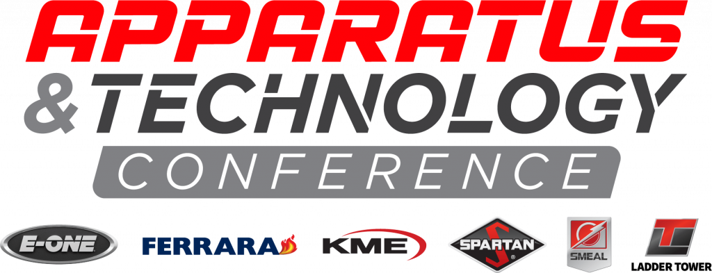 Logo of Apparatus & Technology Conference with E-One, Ferrara, KME, Spartan, Smeal and Ladder Tower logos