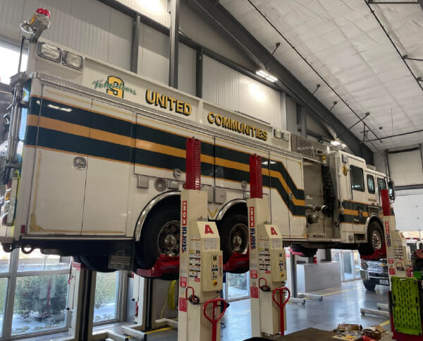 Image of a Ferrara Fire Truck inside a plant