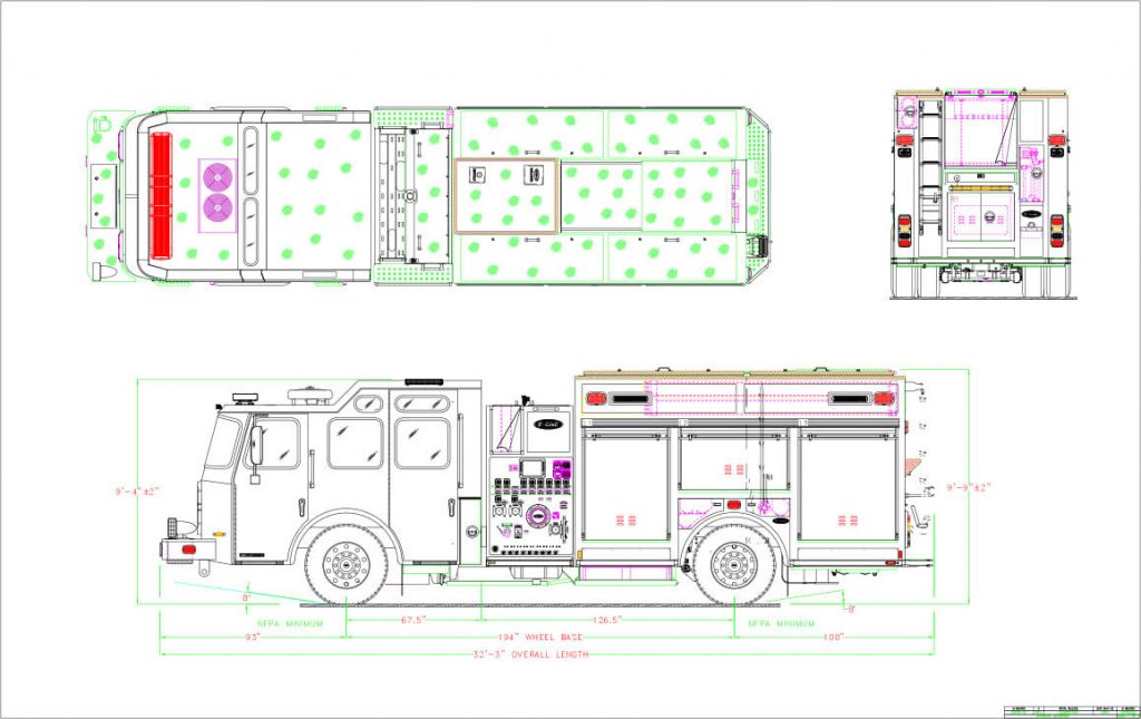 Drawings of the Vector Fully Electric Fire Truck