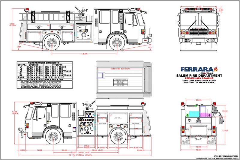 Drawings of a Fire Truck for Ferrara