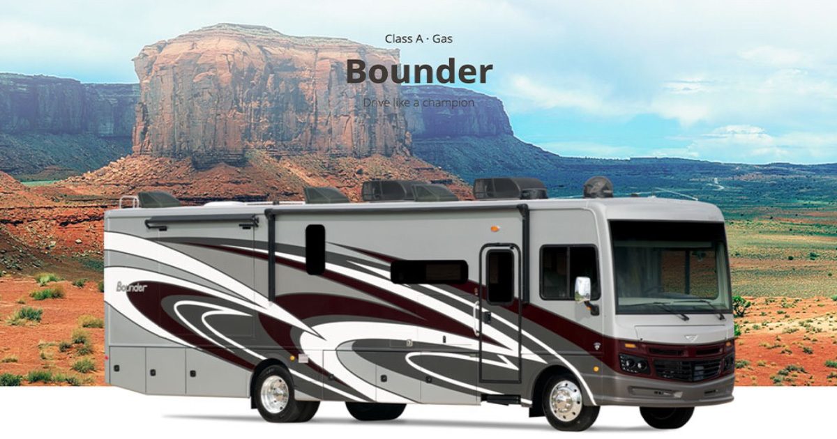 Image of the Bounder Class A Gas RV in front of a Canyon