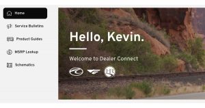 Image of the home page for the new dealer connect online portal for REV Recreation Group