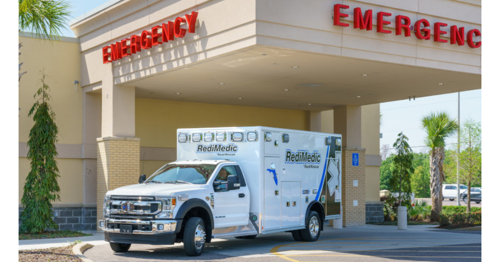 Picture of ambulance outside of ER at Hospital