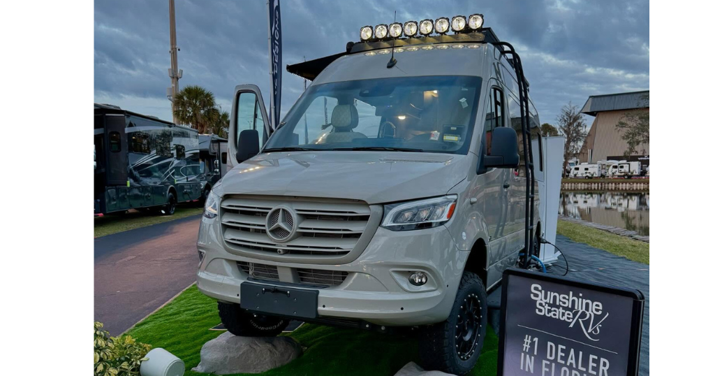 Class B RV at night