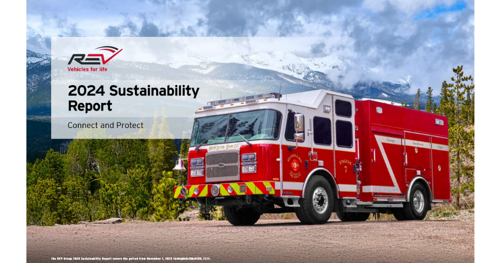 Picture of fire truck against mountains backdrop